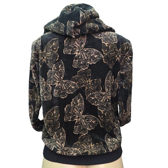 Johnny Was Hoodie Sweater Women XS Black Velour Butterfly Full Zip Bohemian Boho - Picture 2 of 12